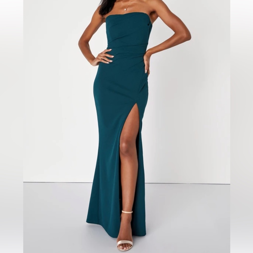 Lulu's Teal Strapless Maxi Dress